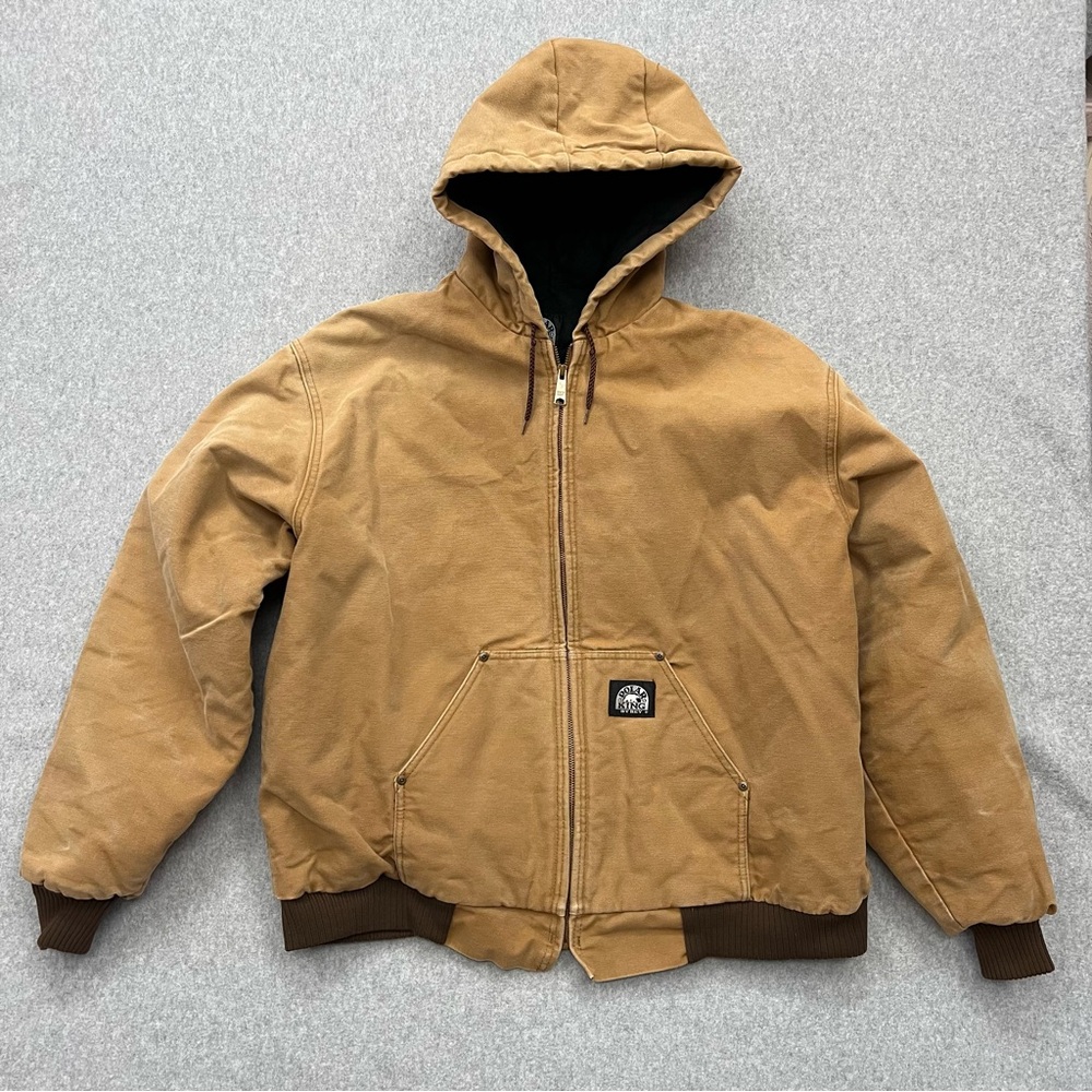 Polar King by Key Tan Insulated Duck Canvas Chore Jacket Mens 2XL Distressed VTG